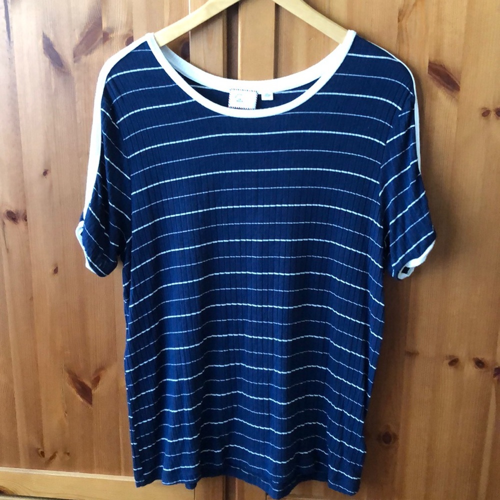 Anthropologie postmark blue & white ribbed tee. M.